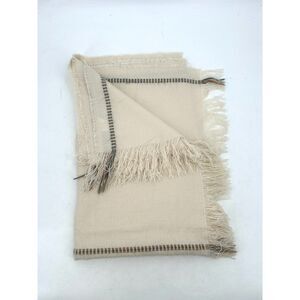 UNIVERSAL THREAD Cream Blue Brown Fringe Rectangle Soft Shawl Scarf One Size
